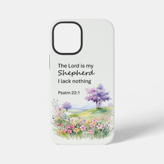 Coque iPhone 12 Mini Fleurs pastel à l'aquarelle Psaume 23 (Verso)