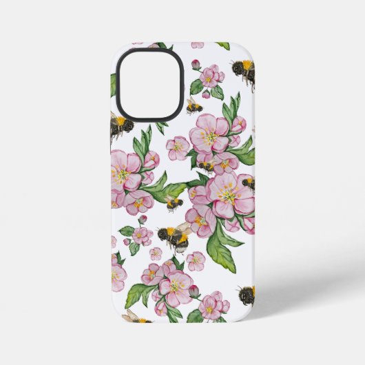 Coque iPhone 12 Mini Flower pomverger avec abeilles aquarelle timon (Verso)