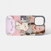 Coque iPhone 12 Mini Fond rose et fille douce (Verso Horizontal)