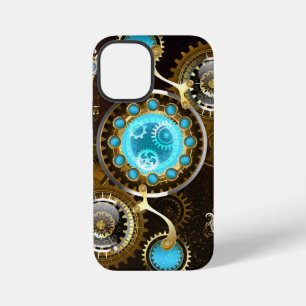 Coque iPhone 12 Mini Fond rouillé Steampunk avec verres turquoise