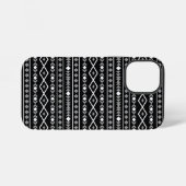 Coque iPhone 12 Mini Formes aztèques Motif blanc gris noir (Verso Horizontal)