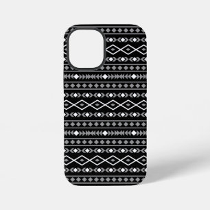 Coque iPhone 12 Mini Formes aztèques Motif blanc gris noir