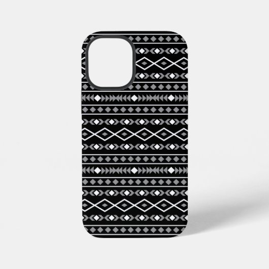 Coque iPhone 12 Mini Formes aztèques Motif blanc gris noir (Verso)