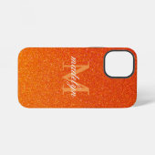 Coque iPhone 12 Mini Girly Orange Glitter Sparkles Monogram Script Name (Verso Horizontal)
