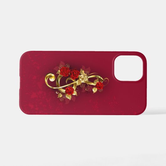 Coque iPhone 12 Mini Golden Treble Clef avec fleurs Roses (Verso Horizontal)