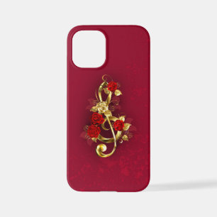 Coque iPhone 12 Mini Golden Treble Clef avec fleurs Roses