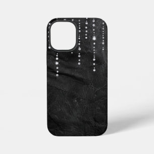 Coque iPhone 12 Mini gouttes de diamant sur cuir