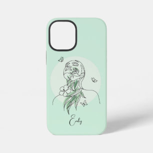 Coque iPhone 12 Mini Illustration de femme en art de ligne simple abstr