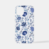 Coque iPhone 12 Mini Jacobean Floral Big Motif Blues sur blanc (Verso)