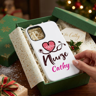 Coque iPhone 12 Mini Joli Cœur Rose Lifeline Infirmière Personnaliser