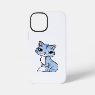 COQUE iPhone 12 MINI JOLI PETIT CHATON BLEU CIEL SOURIANT AUX YEUX BLEU