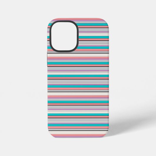 Coque iPhone 12 Mini Jolies rayures grises aqua (Verso)