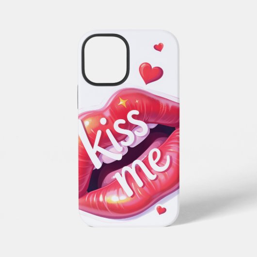 Coque iPhone 12 Mini Kiss Me Glossy Red Lips Art Illustration (Verso)