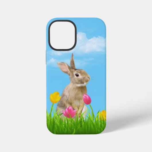 Coque iPhone 12 Mini Lapin dans les tulipes (Verso)