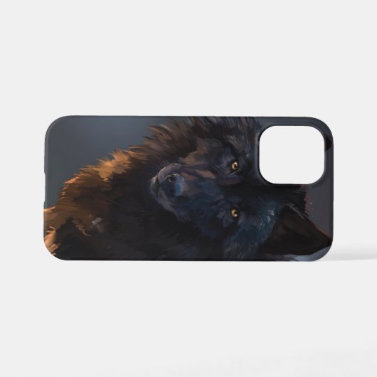 Coque iPhone 12 Mini Loup noir (Verso Horizontal)