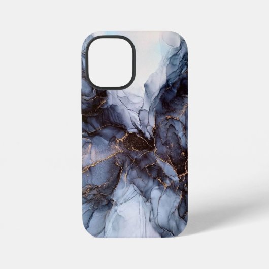 Coque iPhone 12 Mini Marbre bleu marine gris chic (Verso)
