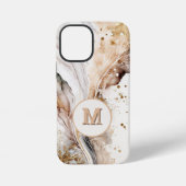 Coque iPhone 12 Mini Marbre Brun Or Monogram Luxe Design Abstrait (Verso)