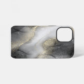 Coque iPhone 12 Mini Marbre noir et or abstrait (Verso Horizontal)