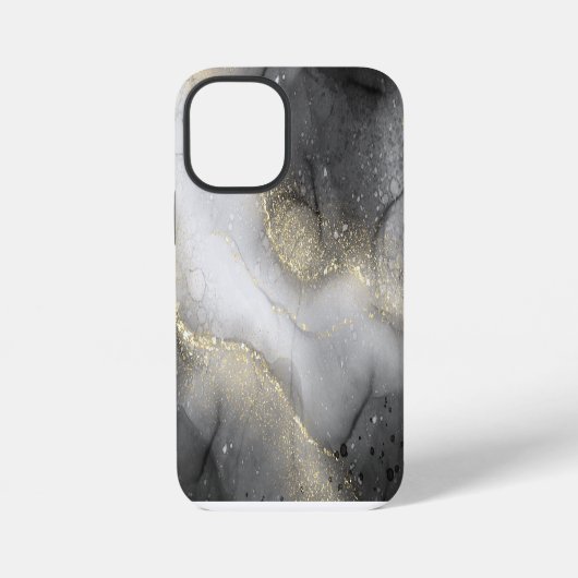 Coque iPhone 12 Mini Marbre noir et or abstrait (Verso)