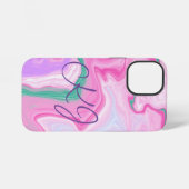 Coque iPhone 12 Mini Marbre Rose, Violet, Vert Menthe Art Monogrammé  (Verso Horizontal)