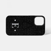 Coque iPhone 12 Mini Minimal Heart Chic Monogramme Initial Noir Damassé (Verso Horizontal)