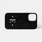Coque iPhone 12 Mini Moins Coeur Chic Premier Monogramme Noir Damas (Verso Horizontal)
