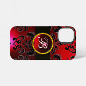 Coque iPhone 12 Mini MONOGRAMME D'ENDOMMAGÉE NOIR ET ROUGE, Ruby (Verso Horizontal)