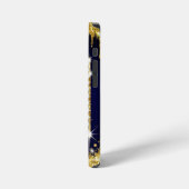 Coque iPhone 12 Mini Monogramme doré initial A avec paillettes bleues (Côté gauche)