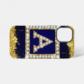 Coque iPhone 12 Mini Monogramme doré initial A avec paillettes bleues (Verso Horizontal)