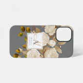 Coque iPhone 12 Mini Monogramme Rose Élégant Gris (Verso Horizontal)