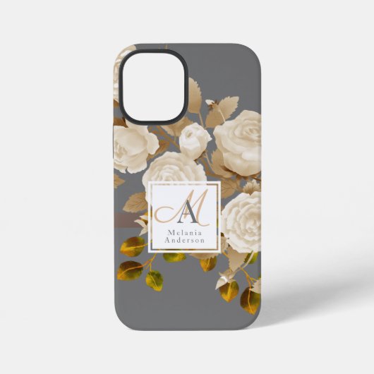 Coque iPhone 12 Mini Monogramme Rose Élégant Gris (Verso)