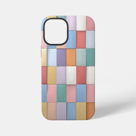 Coque iPhone 12 Mini Motif Abstrait en carreaux Pastel (Verso)