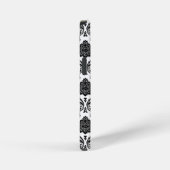 Coque iPhone 12 Mini Motif Damassé Rococo Noir sur Blanc (Côté droit)