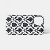 Coque iPhone 12 Mini Motif Damassé Rococo Noir sur Blanc (Verso Horizontal)