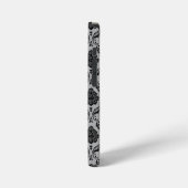 Coque iPhone 12 Mini Motif Damassé Rococo Noir sur Gris (Côté gauche)