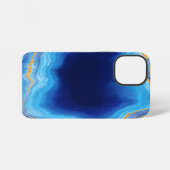 Coque iPhone 12 Mini Motif d'art en marbre bleu or clair (Verso Horizontal)
