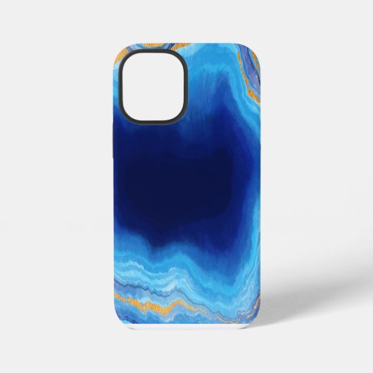 Coque iPhone 12 Mini Motif d'art en marbre bleu or clair (Verso)