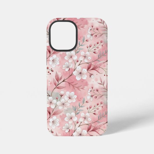Coque iPhone 12 Mini Motif de fleurs Sakura rose (Verso)