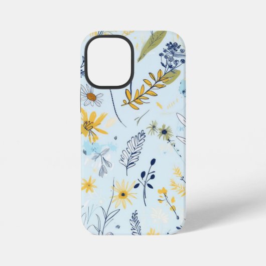 Coque iPhone 12 Mini Motif de marguerite bleu et jaune (Verso)