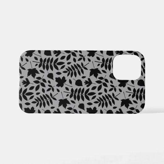 Coque iPhone 12 Mini Motif Feuille tombé noir sur gris (Verso Horizontal)