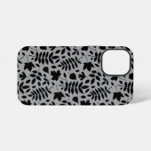 Coque iPhone 12 Mini Motif Feuille tombé noir sur gris (Verso Horizontal)