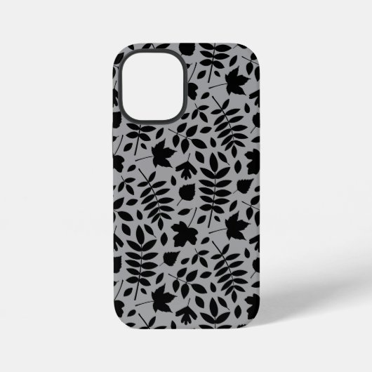 Coque iPhone 12 Mini Motif Feuille tombé noir sur gris (Verso)