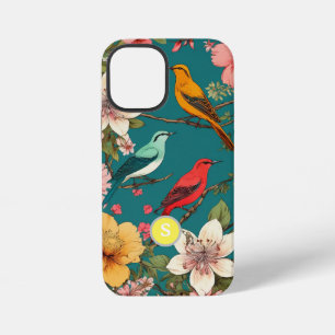 Coque iPhone 12 Mini Motif floral vintage oiseaux monogramme botanique