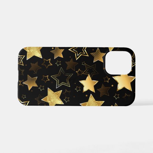 Coque iPhone 12 Mini Motif sans couture avec étoiles d'or (Verso Horizontal)