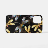 Coque iPhone 12 Mini Motif sans couture avec libellules d'or (Verso Horizontal)