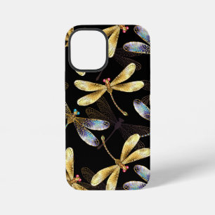 Coque iPhone 12 Mini Motif sans couture avec libellules dorées