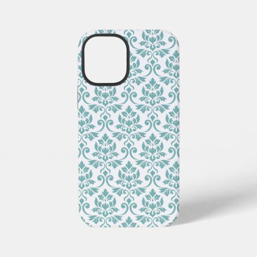Coque iPhone 12 Mini Motif sarcelle damas Feuille (Verso)