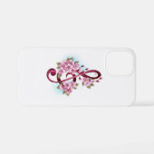 Coque iPhone 12 Mini Musical treble clef notes with sakura flowers (Verso Horizontal)