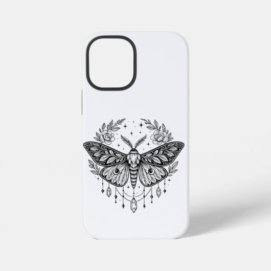 Coque iPhone 12 Mini Mystical Gothic Moth Botanical Celestial Line Art (Verso)