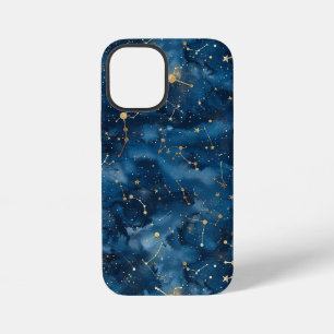Coque iPhone 12 Mini Nébuleuse cosmique en or bleu de minuit Poussière